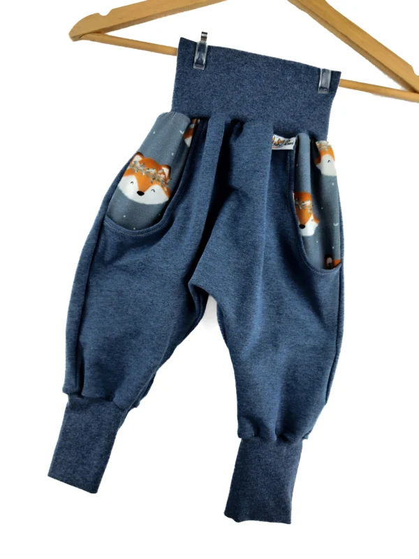 Pumphose mit Taschen blau meliert mit Fuchsi blau