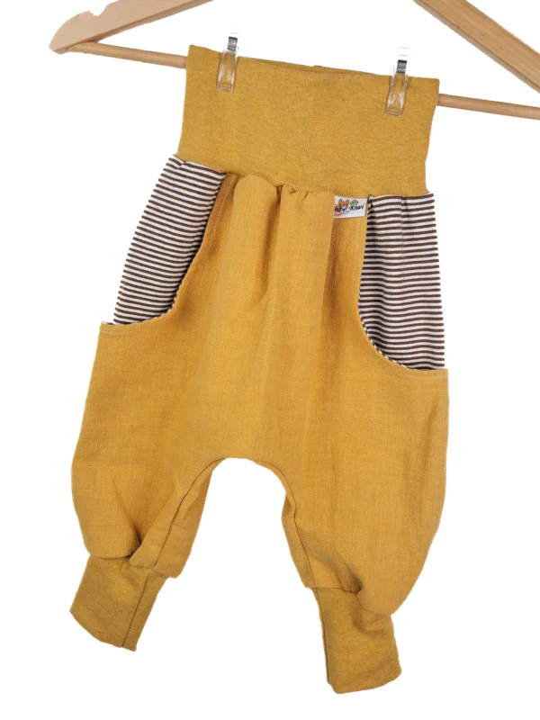 Pumphose mit Taschen senfgelb mit Streifen braun