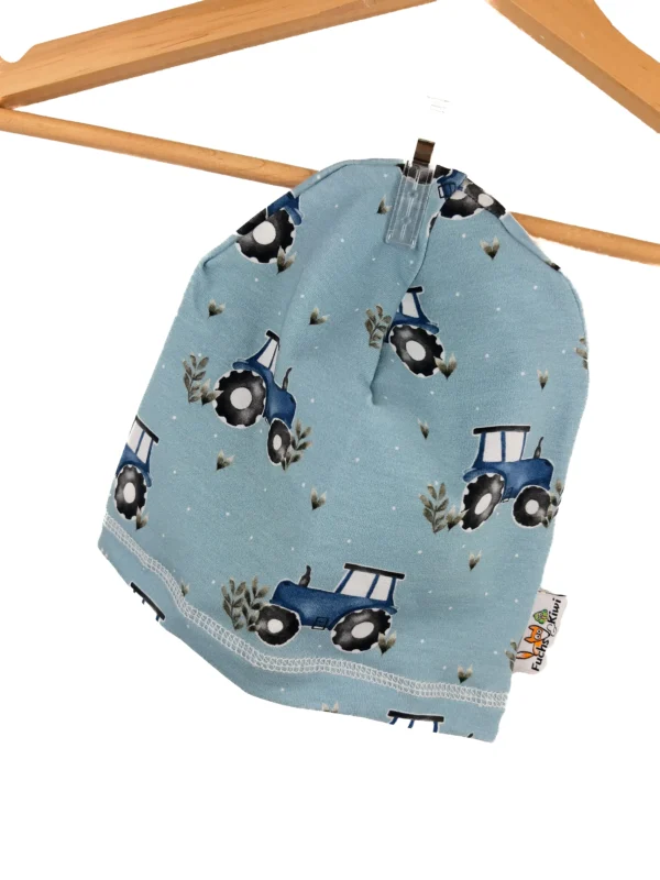 Beanie Traktoren blau 42-44 mit Fleece