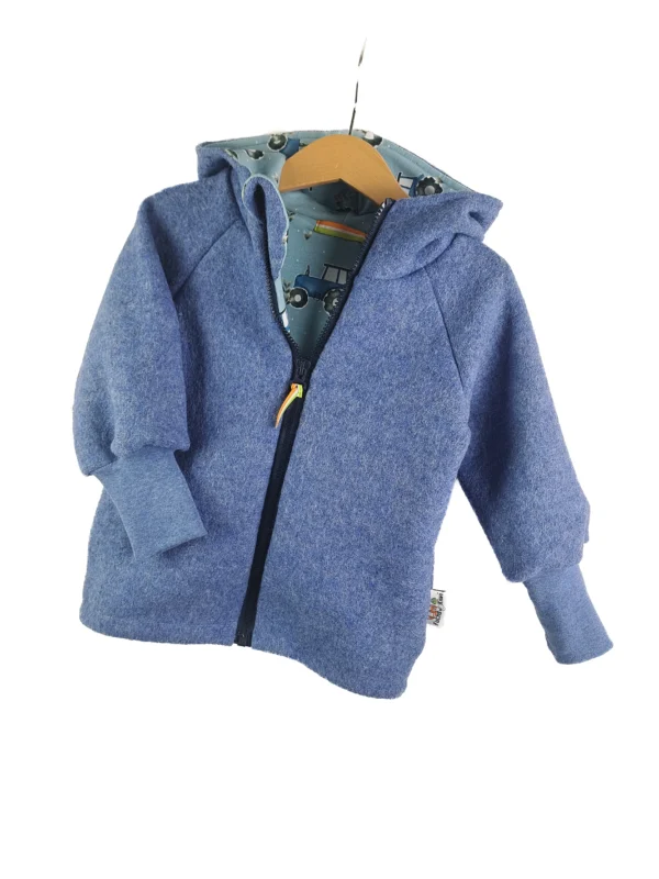 Walkjacke rauchblau meliert mit Traktoren blau