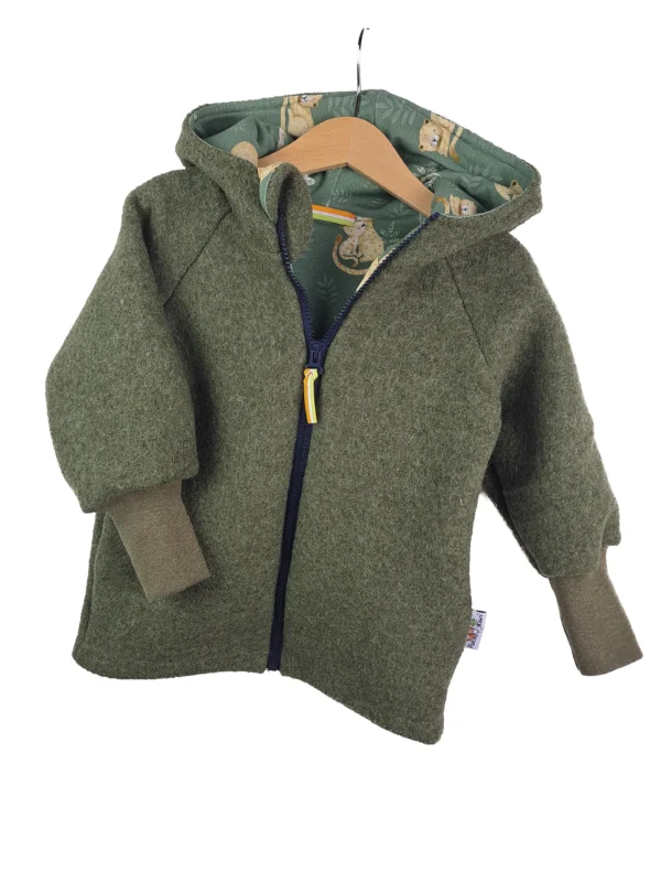 Walkjacke moosgrün meliert mit Leoparden moosgrün