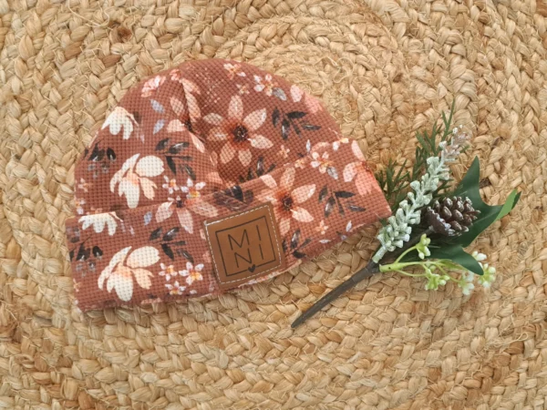 Hipster Beanie Feinripp Blümchen altrosa 35-37 LOGO MINI